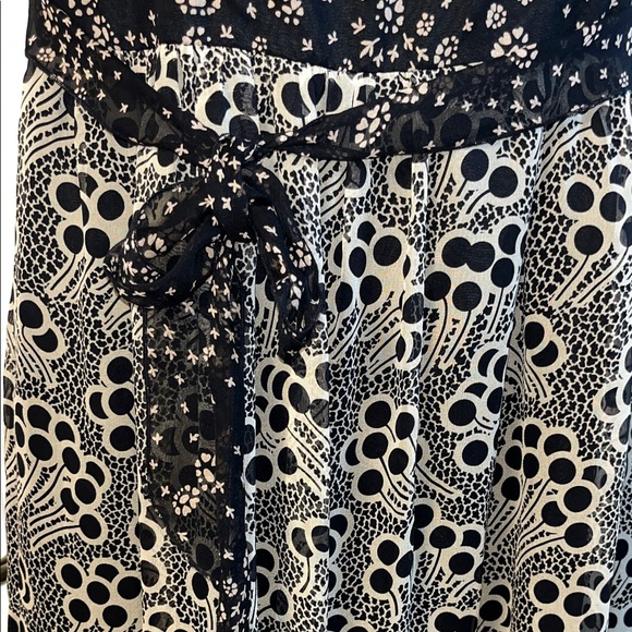 Anna Sui Black and Tan Patterned Silk Cocktail Dress - Picture 6 of 6